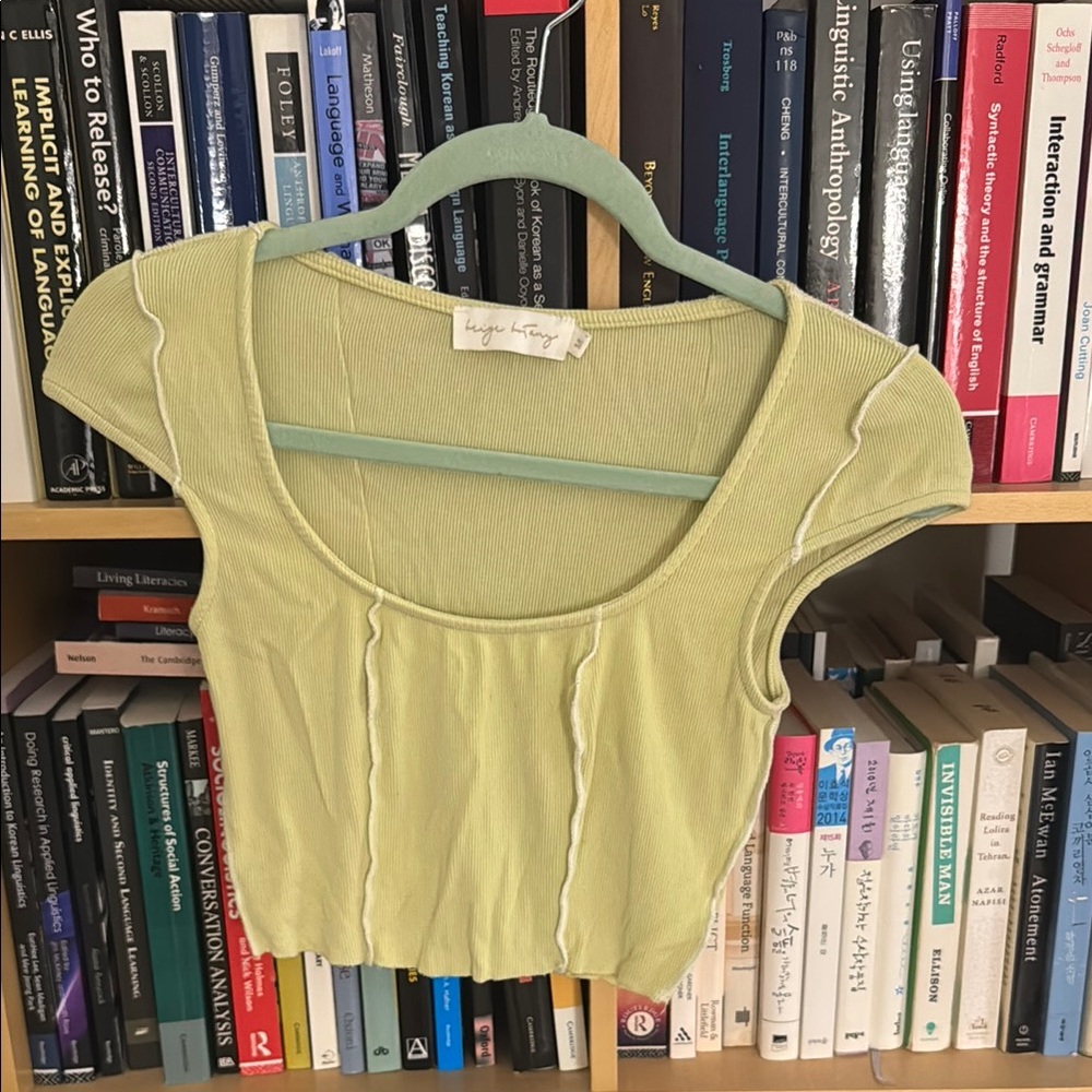 Beige Botany Light Green Ribbed Crop Top